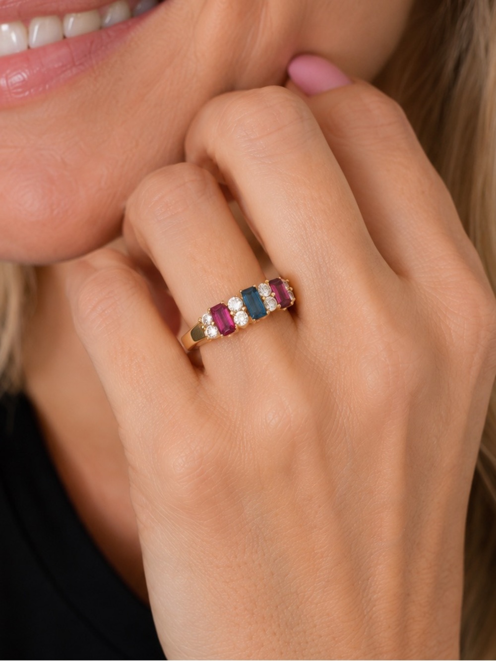 Beautiful Multi-color Stone Gold-Tone Ring with Swarovski Crystals - Picture 14 of 14
